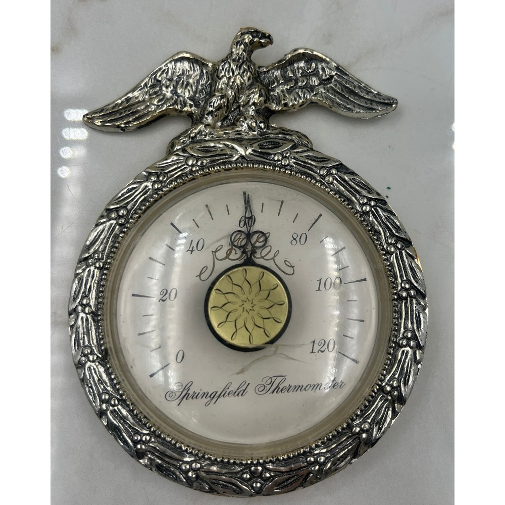 Vintage Springfield Instrument Co Eagle Wall Thermometer Silver Tone Made in USA